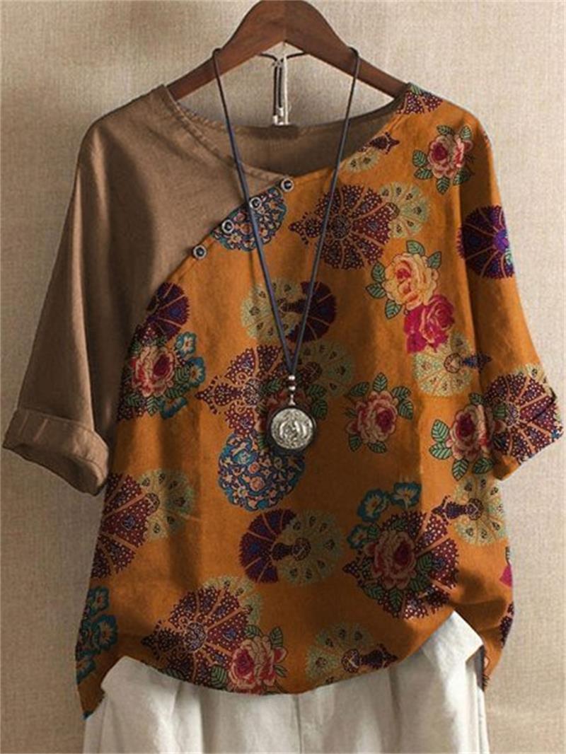 Mia™ | Blumen-T-Shirt mit Knöpfen