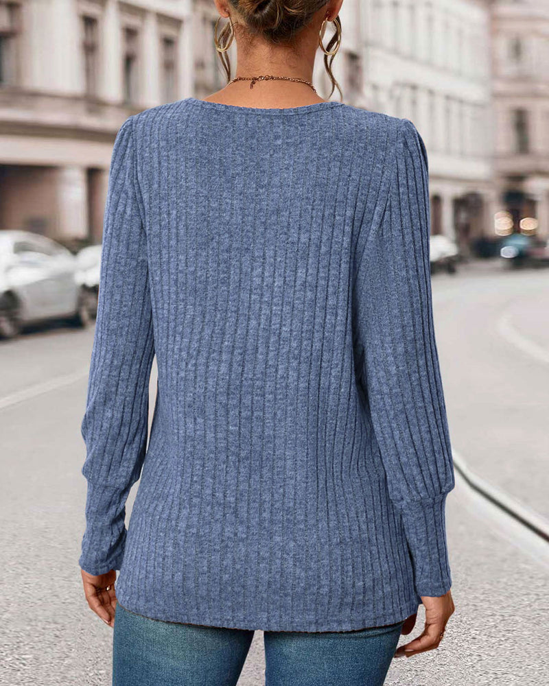 Luna™ - Geribbelte Bluse mit Knöpfen