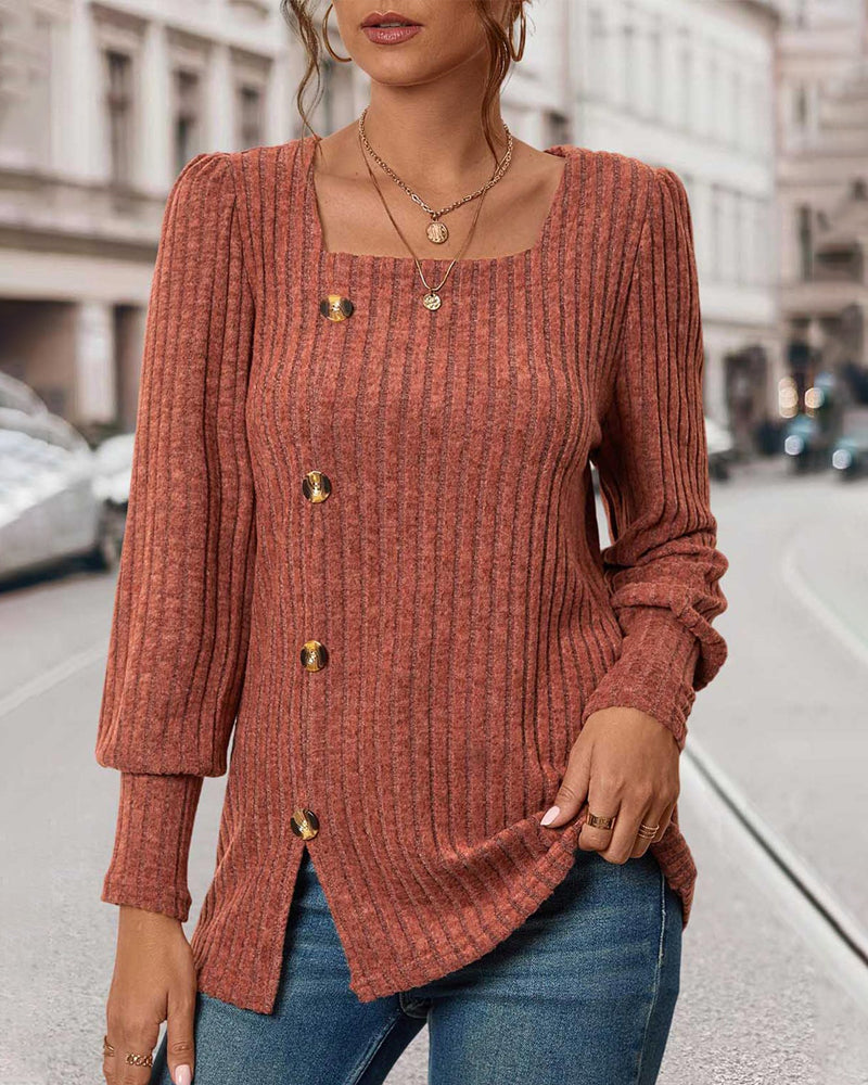 Luna™ - Geribbelte Bluse mit Knöpfen