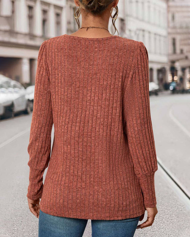 Luna™ - Geribbelte Bluse mit Knöpfen