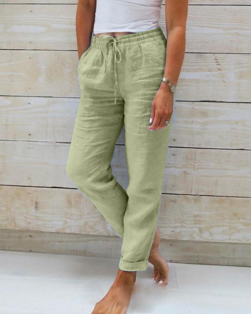 Chloé™ | Elastische Hose aus Baumwolle und Leinen