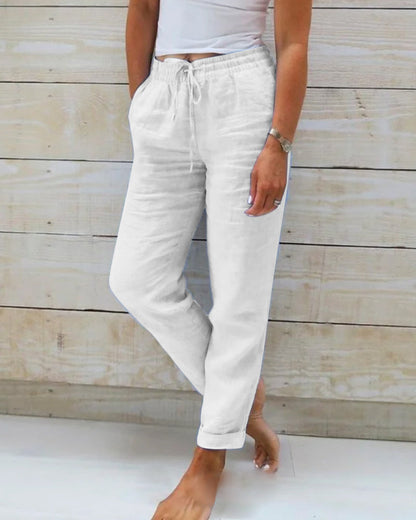 Chloé™ | Elastische Hose aus Baumwolle und Leinen