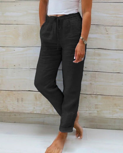 Chloé™ | Elastische Hose aus Baumwolle und Leinen