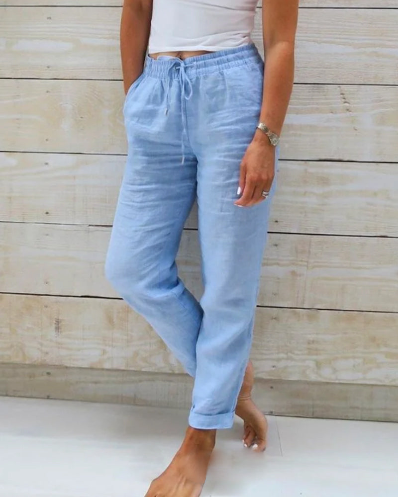 Chloé™ | Elastische Hose aus Baumwolle und Leinen
