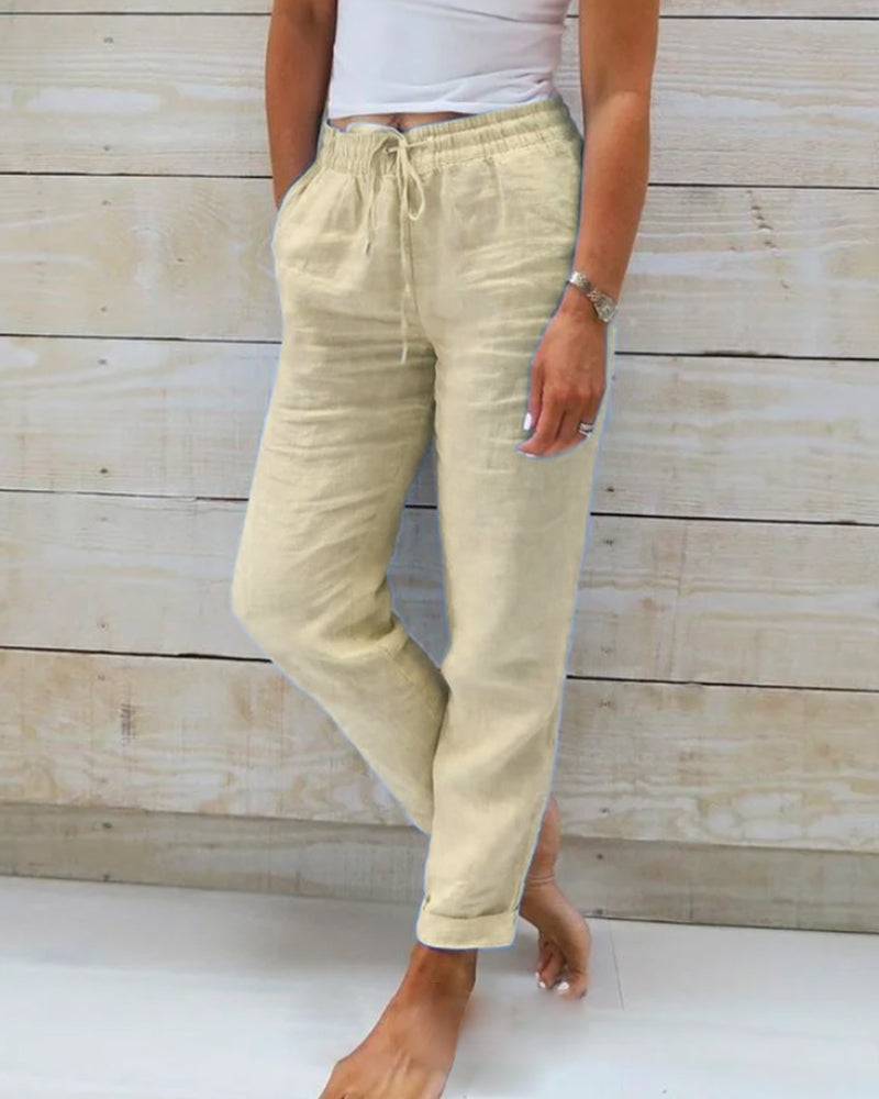 Chloé™ | Elastische Hose aus Baumwolle und Leinen