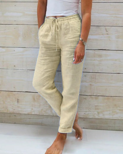 Chloé™ | Elastische Hose aus Baumwolle und Leinen