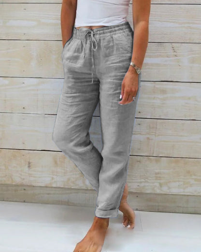 Chloé™ | Elastische Hose aus Baumwolle und Leinen