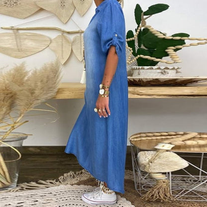 Lora™ | Sommerkleid aus Mid-Denim mit V-Ausschnitt