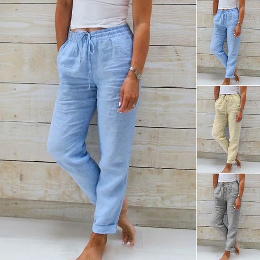 Chloé™ | Elastische Hose aus Baumwolle und Leinen