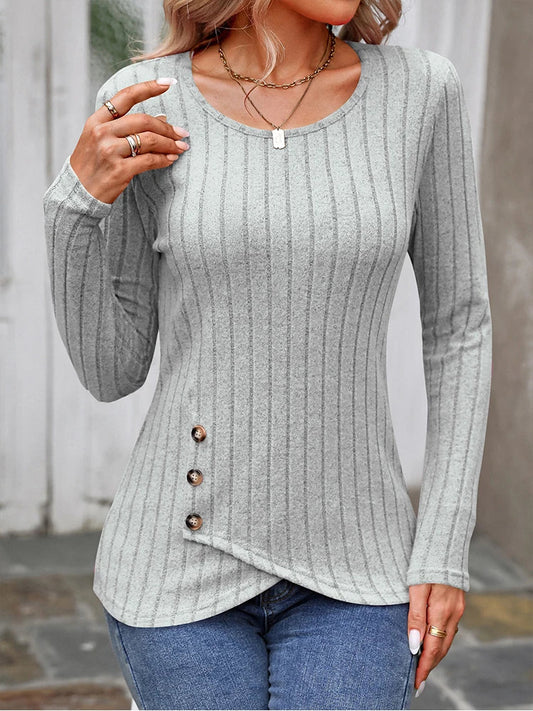 Laura™ – Geripptes Top mit Knopfdetails
