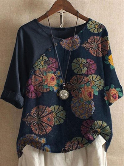Mia™ | Blumen-T-Shirt mit Knöpfen