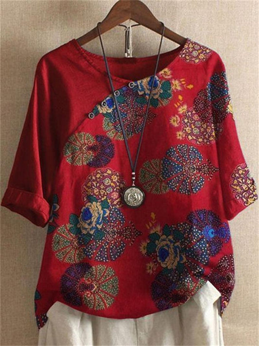 Mia™ | Blumen-T-Shirt mit Knöpfen