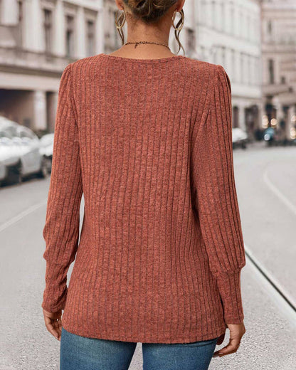 Luna™ - Geribbelte Bluse mit Knöpfen
